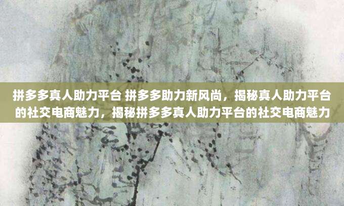 拼多多真人助力平台 拼多多助力新风尚，揭秘真人助力平台的社交电商魅力，揭秘拼多多真人助力平台的社交电商魅力