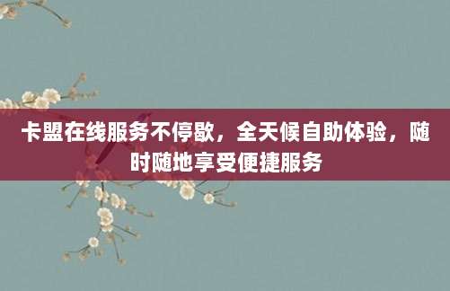 卡盟在线服务不停歇，全天候自助体验，随时随地享受便捷服务