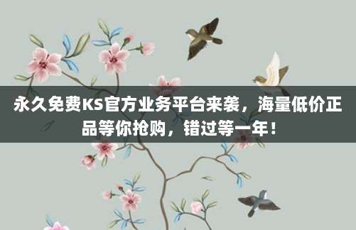 永久免费KS官方业务平台来袭，海量低价正品等你抢购，错过等一年！