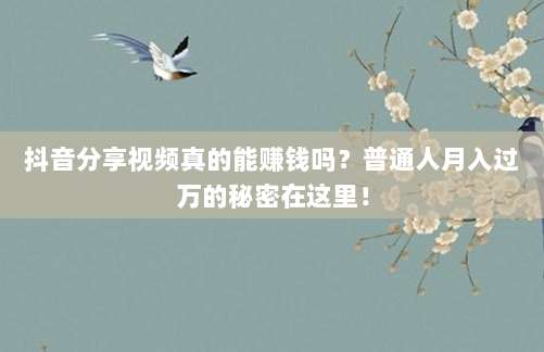 抖音分享视频真的能赚钱吗？普通人月入过万的秘密在这里！