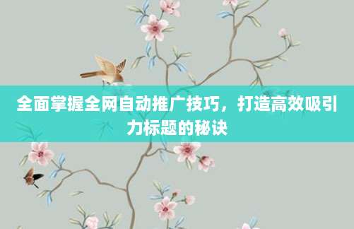全面掌握全网自动推广技巧，打造高效吸引力标题的秘诀