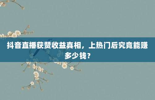 抖音直播获赞收益真相，上热门后究竟能赚多少钱？