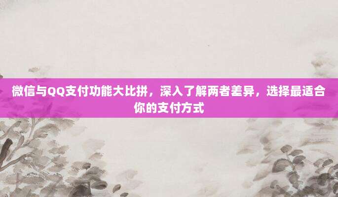 微信与QQ支付功能大比拼，深入了解两者差异，选择最适合你的支付方式