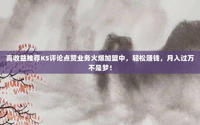 高收益推荐KS评论点赞业务火爆加盟中，轻松赚钱，月入过万不是梦！