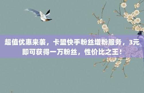 超值优惠来袭，卡盟快手粉丝增粉服务，3元即可获得一万粉丝，性价比之王！