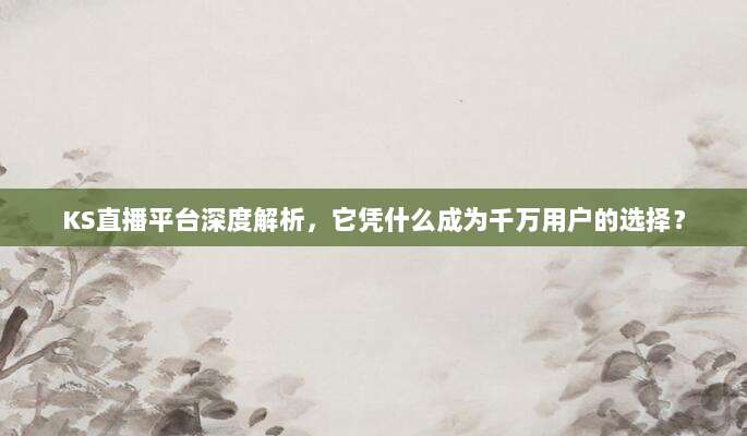 KS直播平台深度解析，它凭什么成为千万用户的选择？